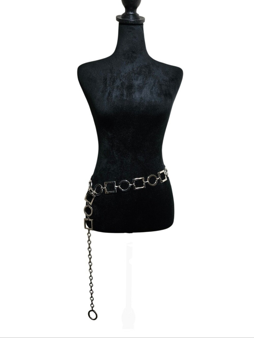Vintage Y2K Silvertone  Geometric Circle and Square Chain Waist Belt One Size